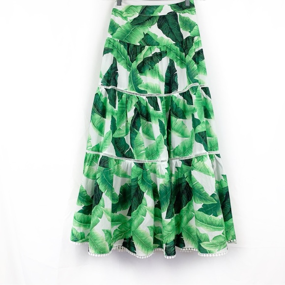 NWT Forever 21 Tropical Leaf Tiered Maxi Skirt - Picture 2 of 8